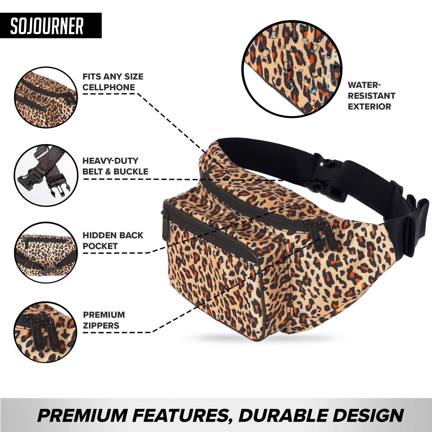 LOLA California Josi Hippie Fanny Pack Waist Belt Bag New Womens Leopard  Print