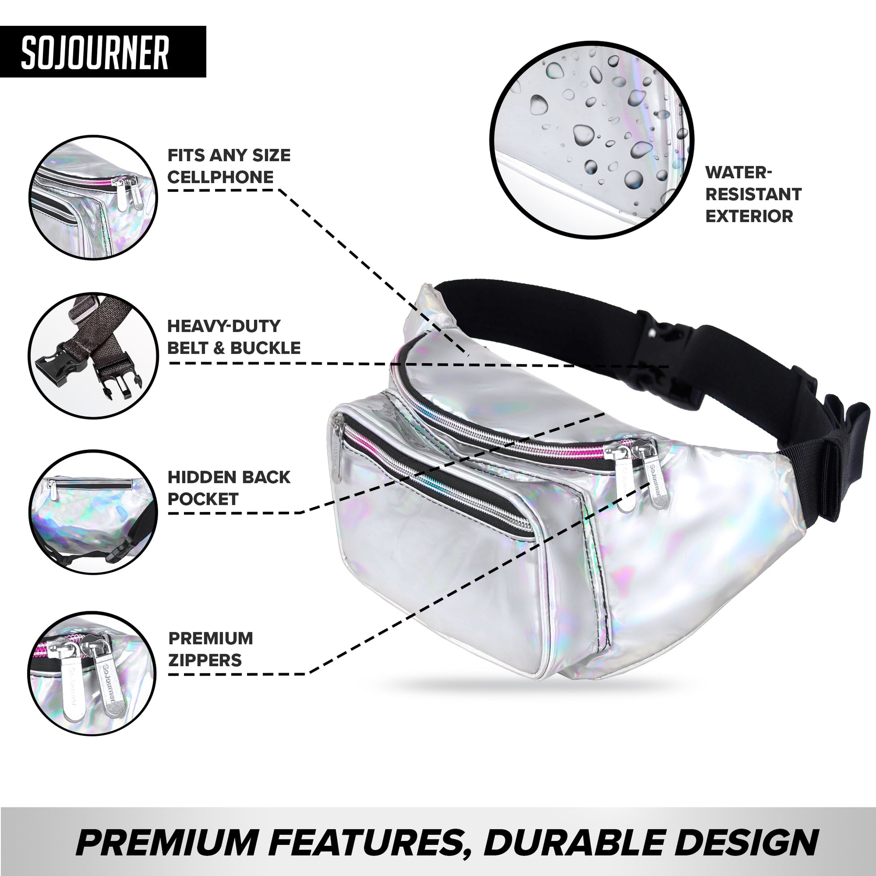 Plus Silver Holographic Bum Bag, Plus Size