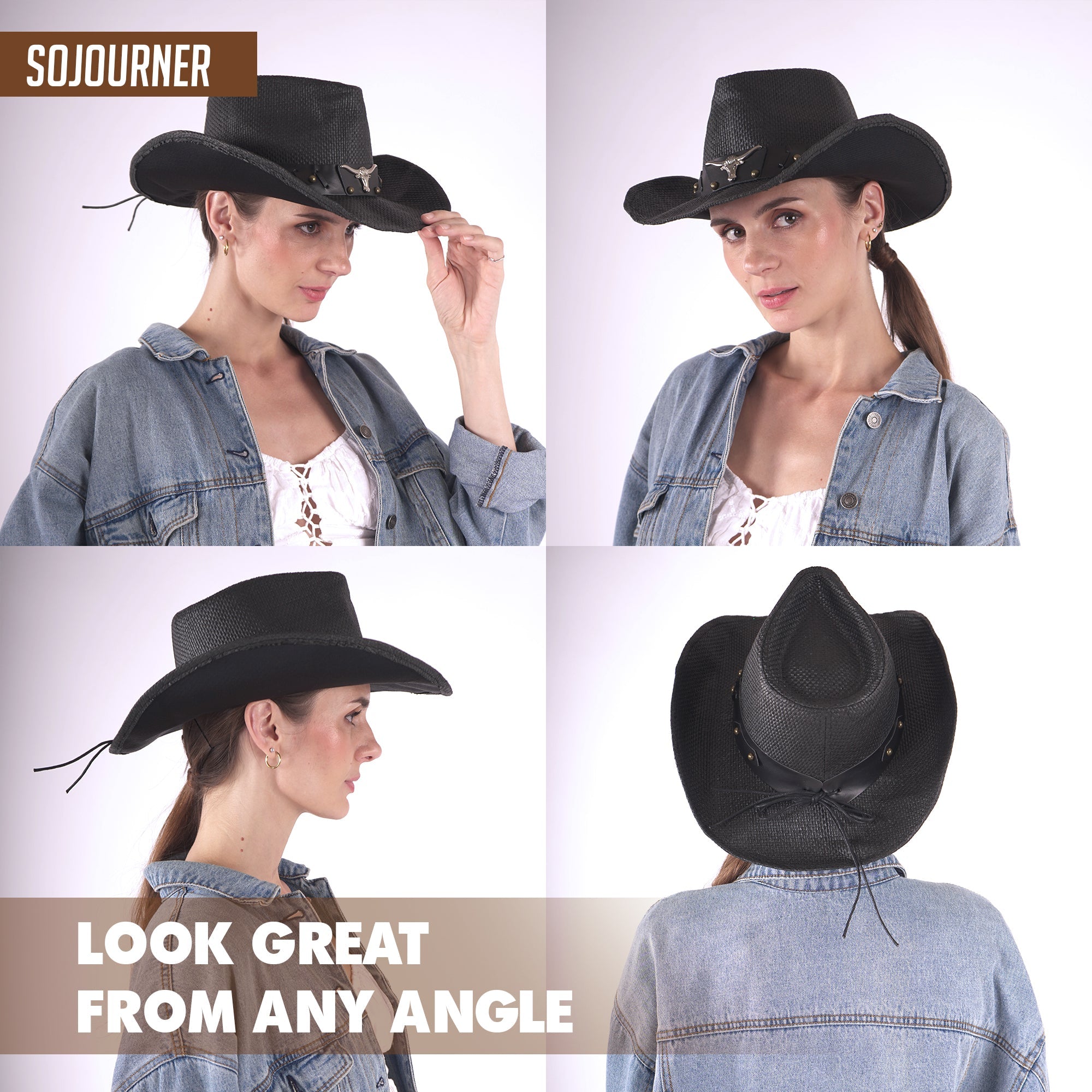 Men & Women's Cowboy Cowgirl Hat - Western Hats for Women, Adjustable Cowboy Hat Men with Wide Brim