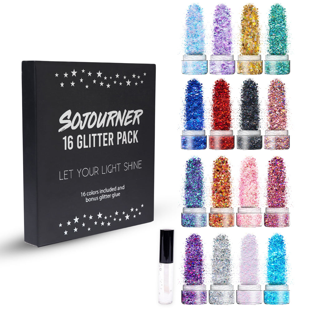 16 pack + 1 glitter glue Chunky Holographic Glitter | Body, F