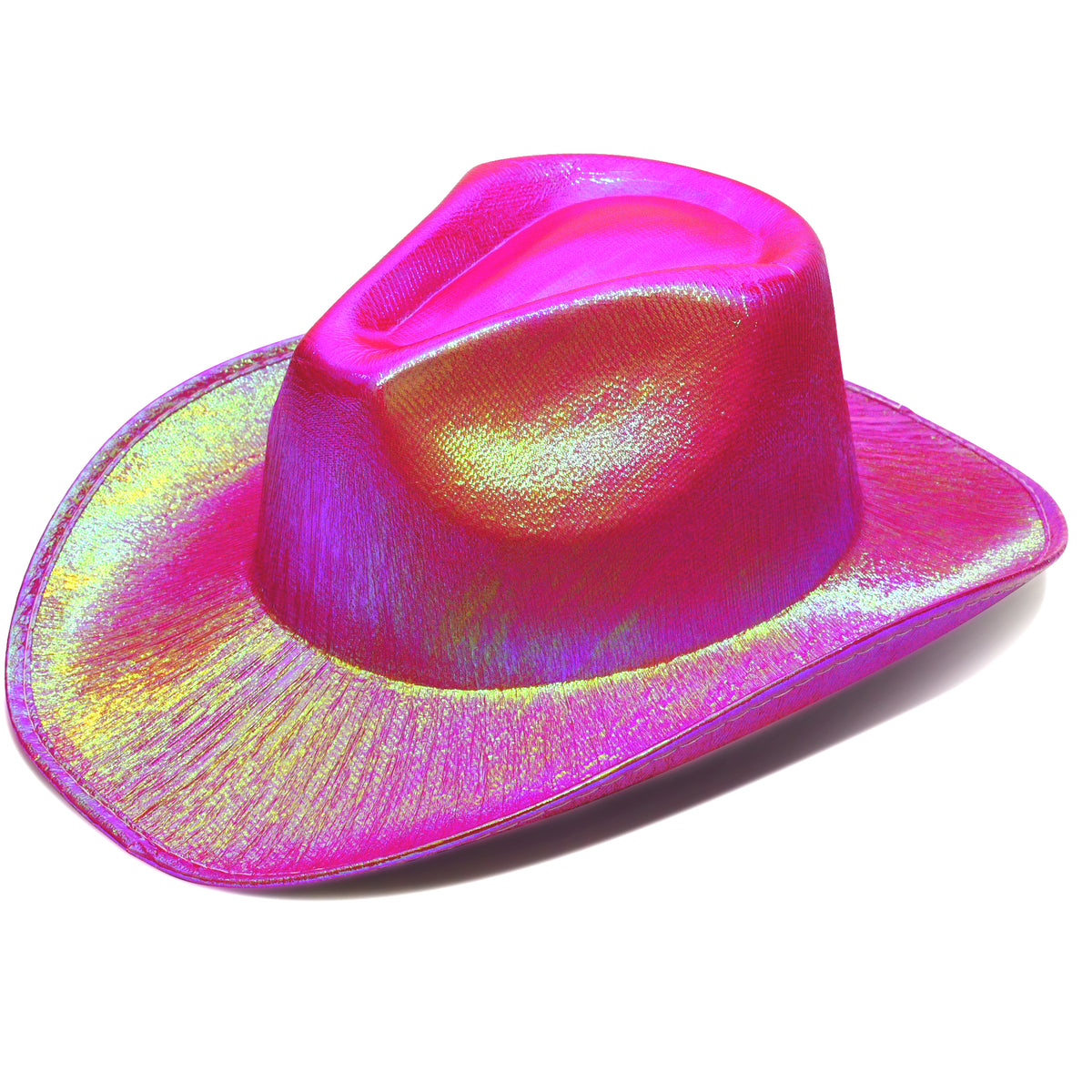 Neon Sparkly Glitter Space Cowboy Hat - Holographic Hot Pink